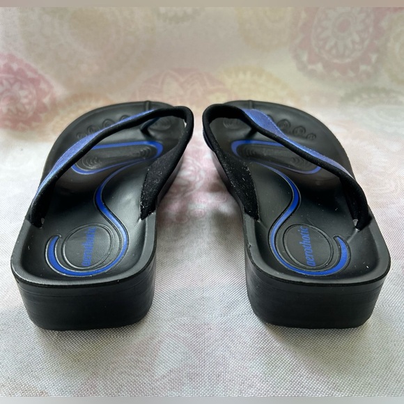 Aerothotic Blue Black Size 8 Flip Flops Matte Gloss Metallic Sandals NEW - Picture 7 of 14
